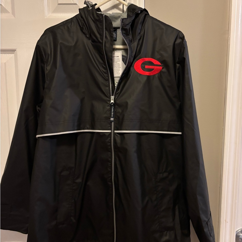 Charles River Apparel Black Raincoat with Red Emblem UGA Bulldogs